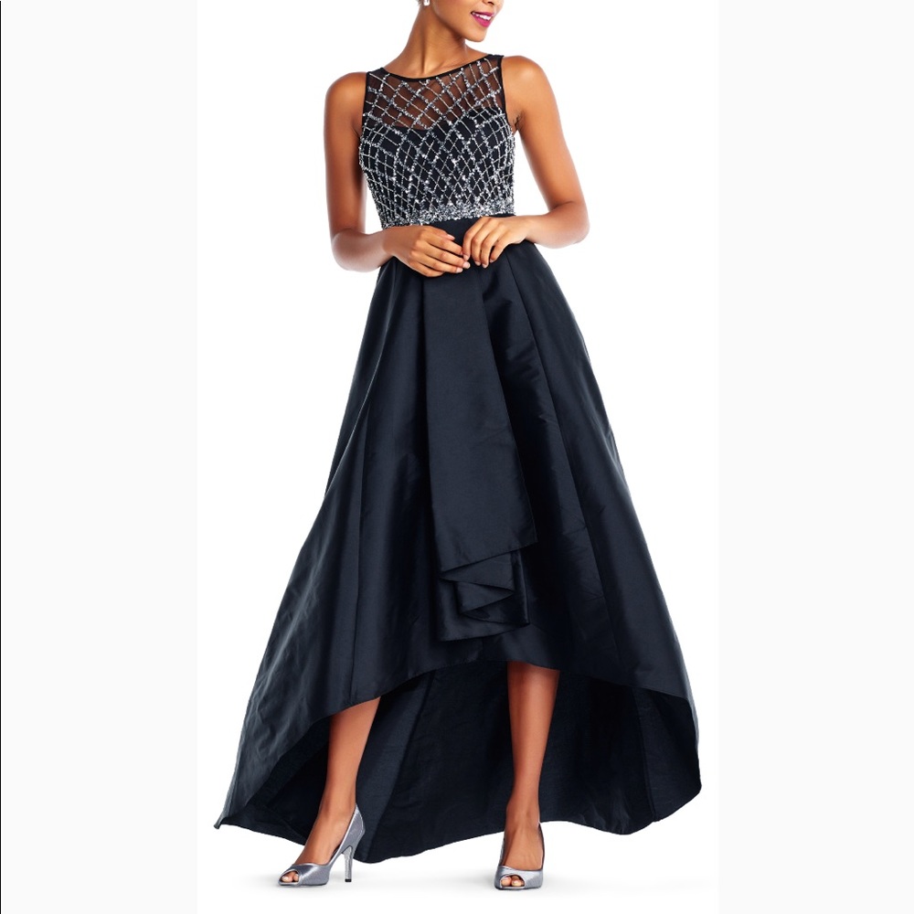 Adrianna Papell High low beaded illusion ball gown